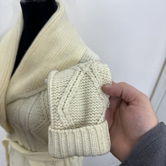 Vintage Kari Lynn Woman M Open Cardigan Belted Cable Knit Sweater Fisherman 70s - Picture 2 of 7